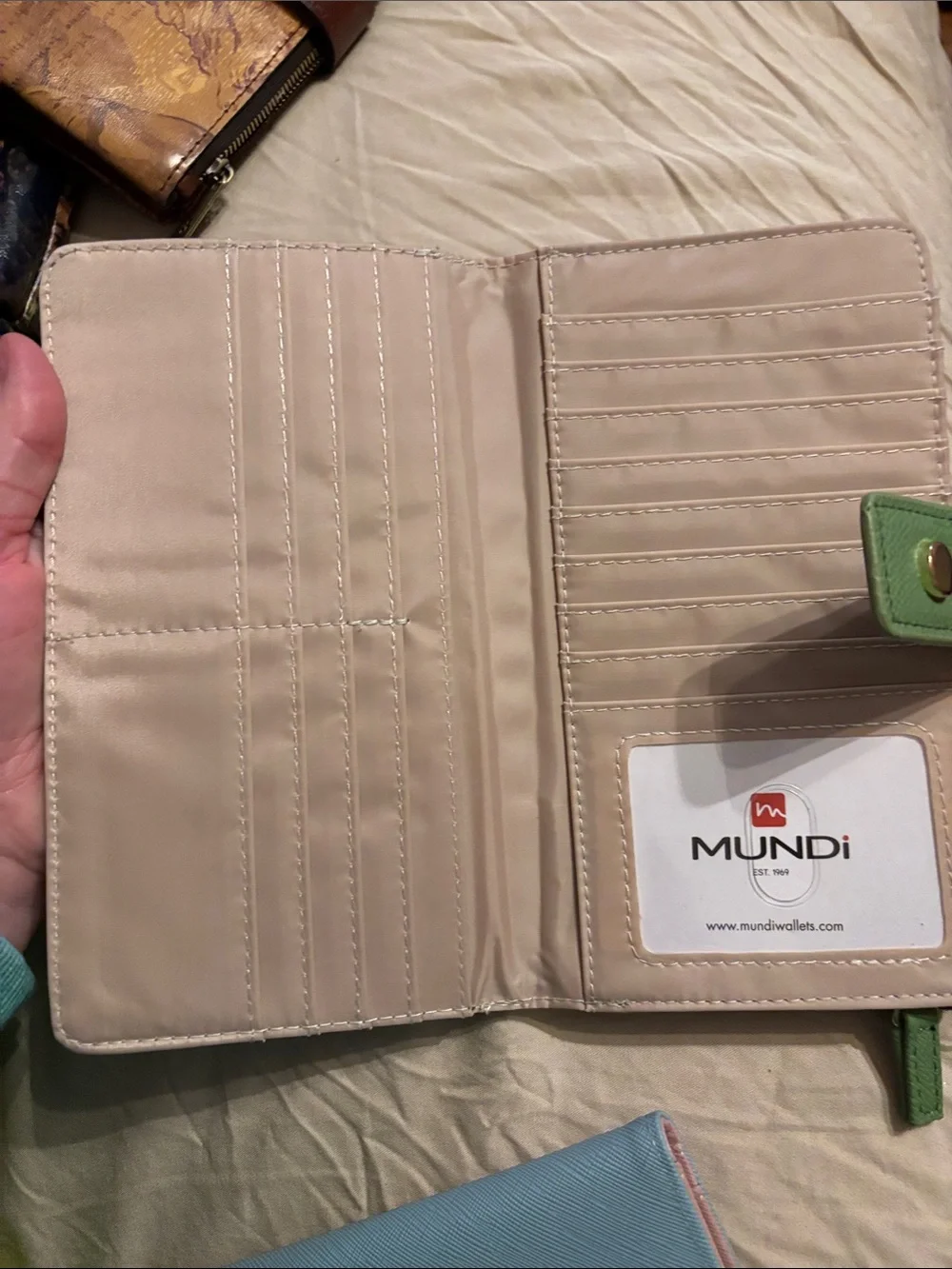 Green Textured Snap Wallet with Gold-Tone Accent
